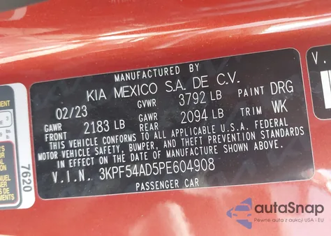 2023 Kia Forte Gt-Line z USA, uszkodzony, nr VIN 3KPF54AD5PE604908